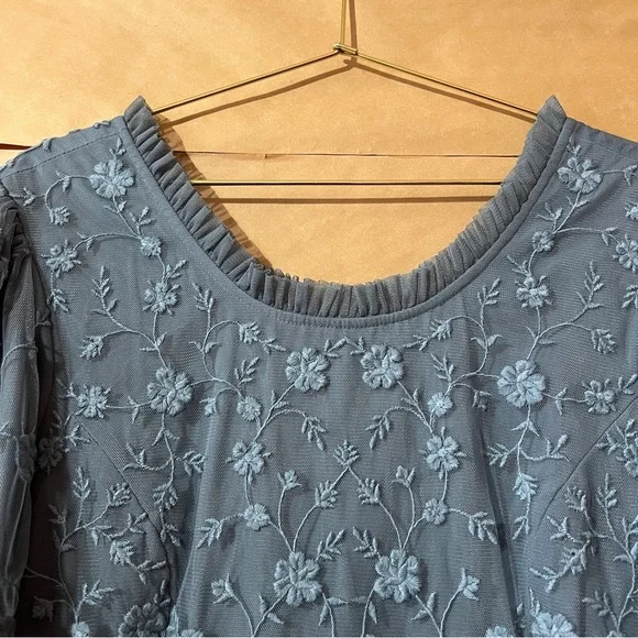 JessaKae | Harper Dress Embroidered Tulle Tiered Midi Dress Slate Blue Size XL - Picture 5 of 13